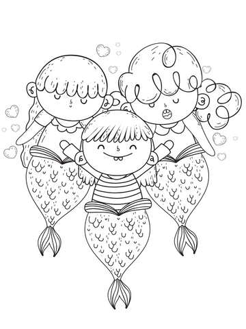 Mermaid coloring page 3 sisters