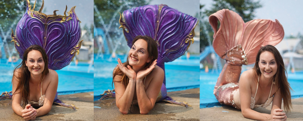 Mermaid pose no ordinary girl Photo pool montreal marielle purple tail