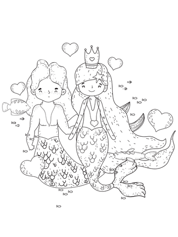 Mermaid coloring page friends