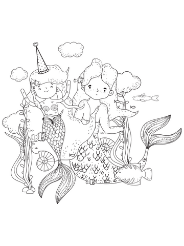 Mermaid coloring page party