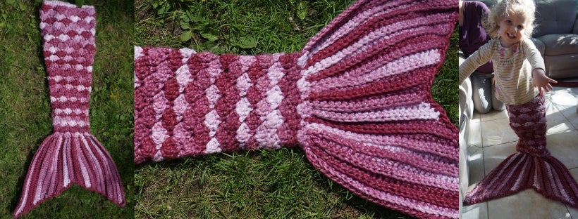 couverture queue de sirène en tricot rose