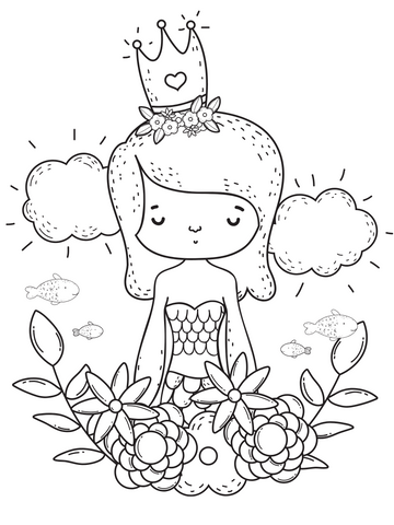 Mermaid coloring page queen crown