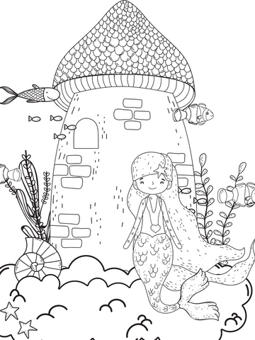 Mermaid coloring page secret tower