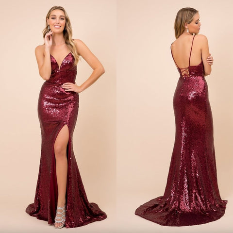  Long Formal Sequin Prom Gown with Corset Back