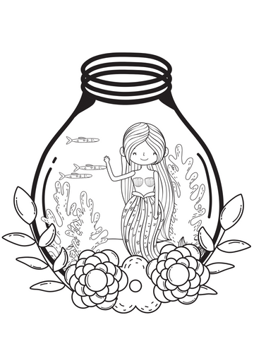 Mermaid coloring page bottle