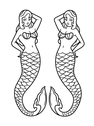 Mermaid coloring page mirror 