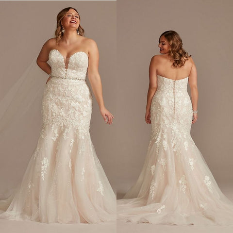 Plus size mermaid wedding dress  Lace Applique Mermaid Plus Size Wedding Dress