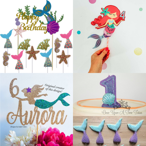 Mermaid cake topper decorations signs name 