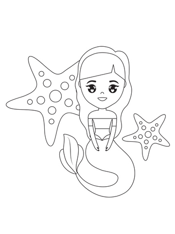 Mermaid coloring page starfish