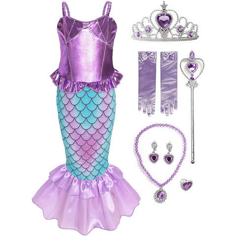 Girls Mermaid Costume Princess Dress Up with Accessories by Funna