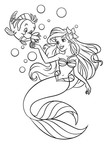 Little mermaid coloring page flounder