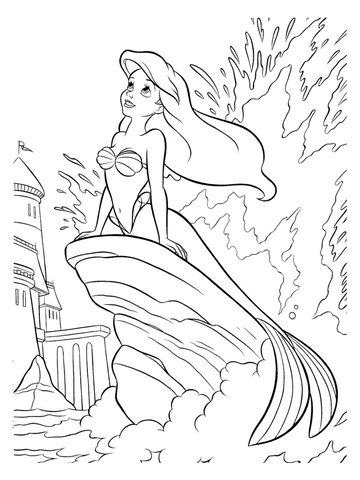 Little mermaid coloring page Ariel on a rock