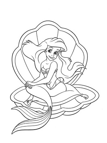 Little mermaid coloring page clam shell sit