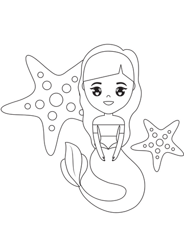 Mermaid coloring page starfish 