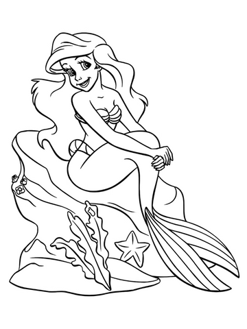 Little mermaid coloring page ariel sitting