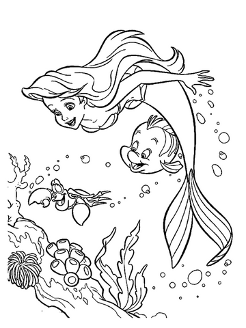 Little mermaid coloring page  swimming sebastian