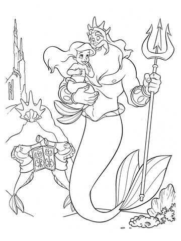 Little mermaid coloring page ariel father triton