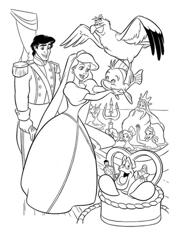 Little mermaid coloring page ariel wedding prince eric