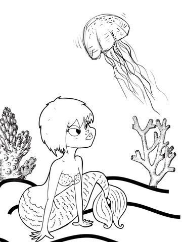 Mermaid coloring page jelly fish