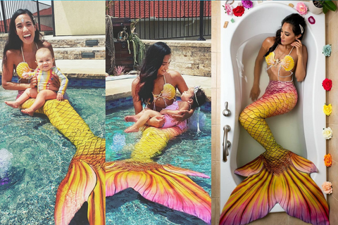 Finfolk fabric mermaid tail yellow pink