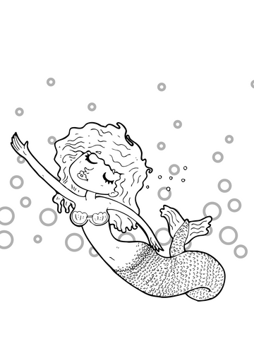 Mermaid coloring page swimming bubbles