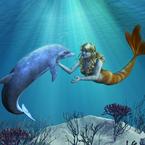 Mermaid with a dolphin underwater