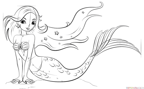 How to draw a mermaid cartoon step by step 