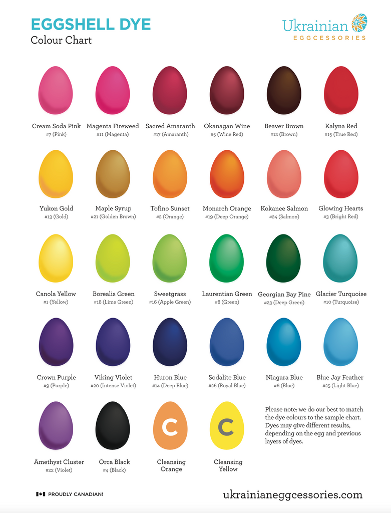 Ukrainian EggCessories Eggshell Dye Colour Chart