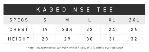 nse tee size chart