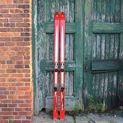 vintage red skis with weathered green door ski stuff home decor