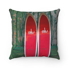 red vintage skis pillows ski stuff