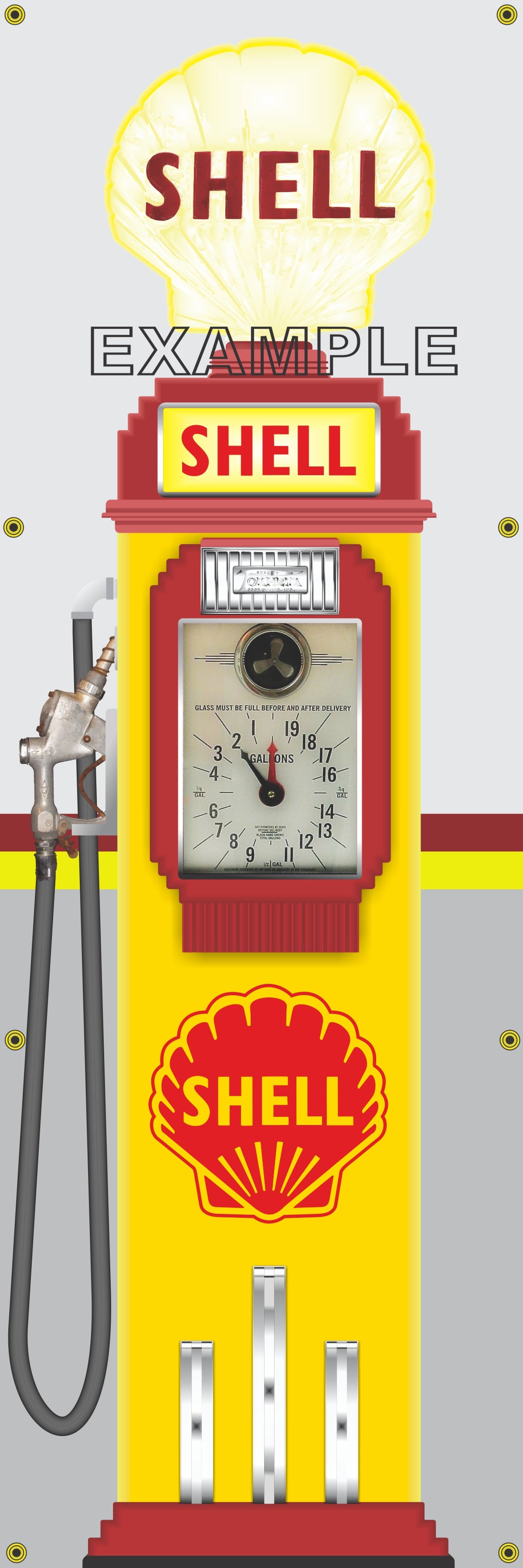 SHELL CLOCK FACE GAS PUMP Sign Printed Banner VERTICAL 2' x 6'