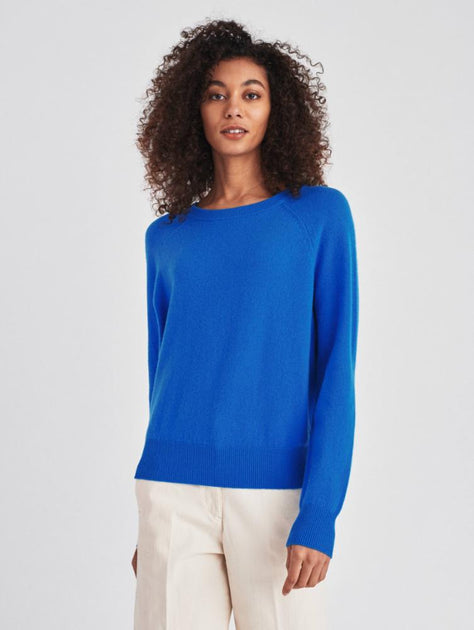 White + Warren - Cashmere Rib Trim Sweatshirt in Azure Blue | Blond Genius