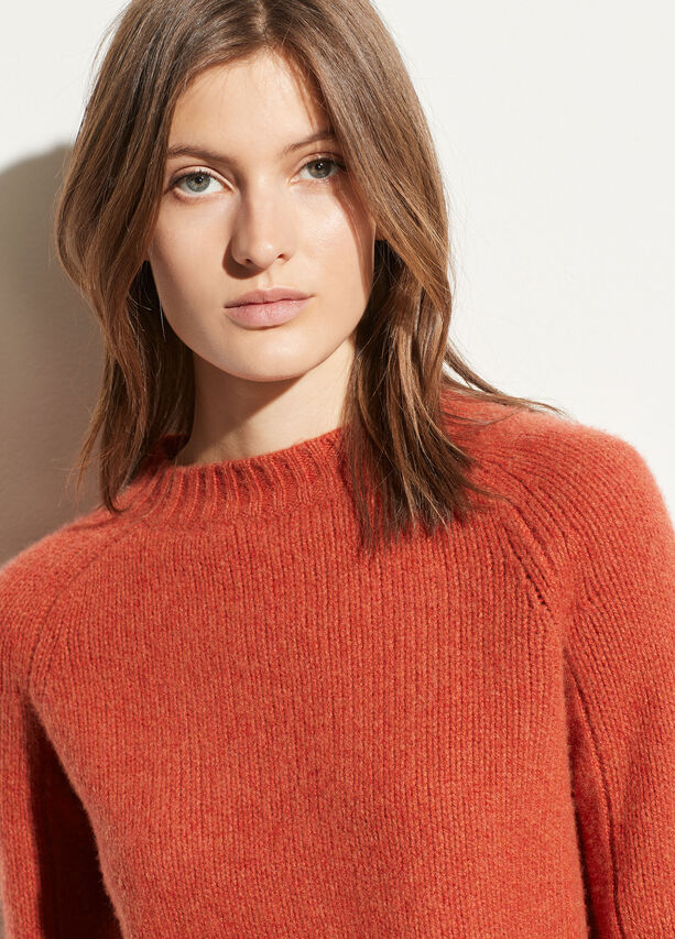 VINCE - Shrunken Mock Neck Sweater in Heather Blood Orange | Blond Genius