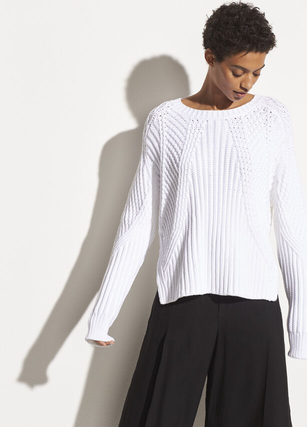 Vince - Mixed Rib Crew Sweater in Optic White | Blond Genius