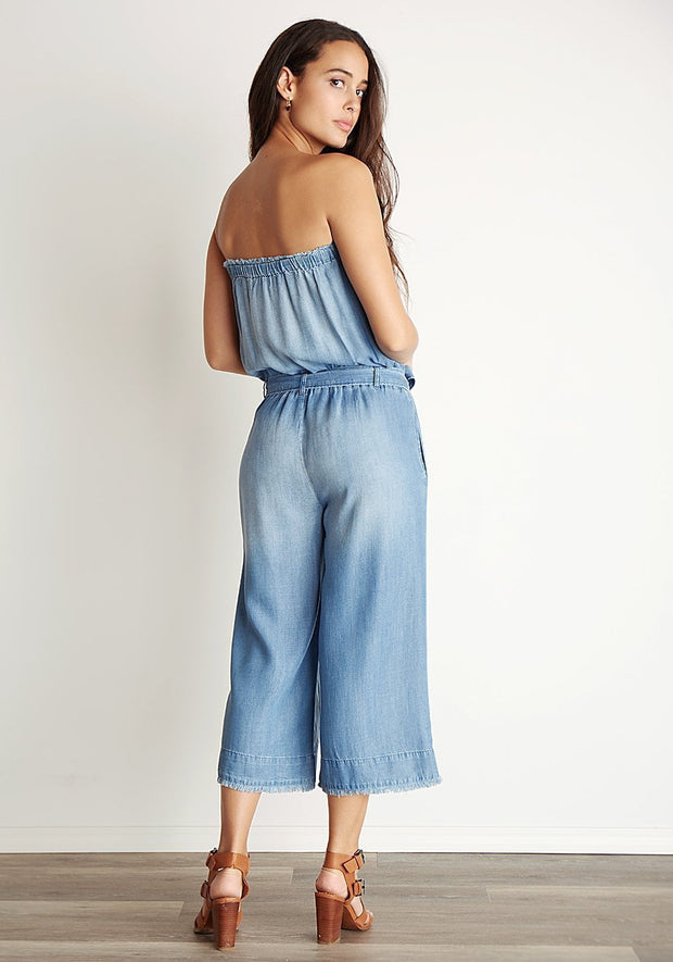 bella dahl strapless frayed jumpsuit