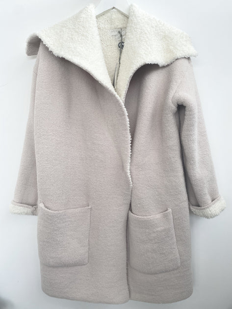 Barefoot Dreams - CozyChic Shearling Drape Car Coat in Stone Cream ...