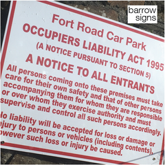 Occupiers Liability (Disclaimer) sign for Car Park by Barrow Signs, a quality Irish based sign maker