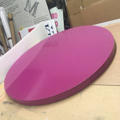 1050mm circular sign shape fabricated by Barrow Signs and powder coated in Purple 