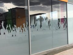 Party Type scene on window manifestation fitted by Barrow Signs at Clongriffin Junction