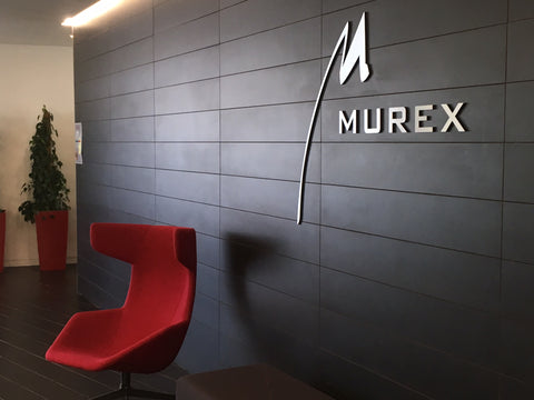 Murex lettering on reception wall in Dublin by Barrow Signs