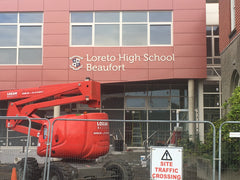 Just down off the MEWP after fitting raised letter signage at Loreto High School www.barrowsigns.com