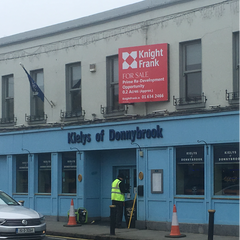 For Sale Sign Board by Barrow Signs for Knight Frank fitted at Kiely's of Donnybrook