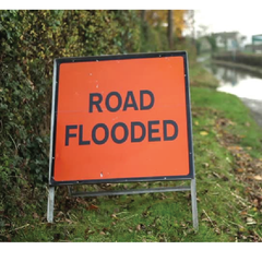 Road Flooded Sign on Steel Stand
