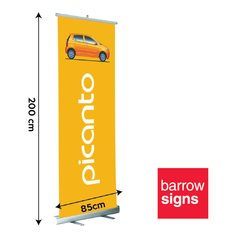 Roll Up Banner. Best Value on line. This trade show essential is available from www.barrowsigns.com.