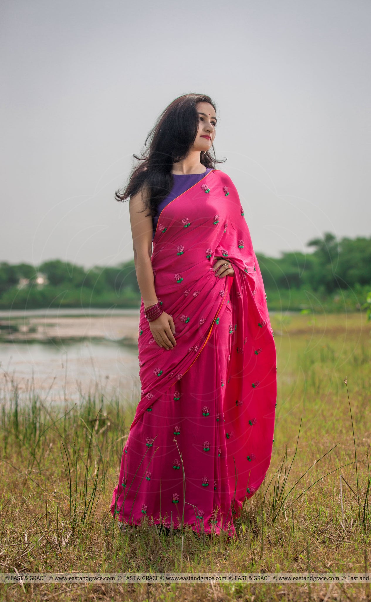 Pinkberry Modal Cotton Hand Embroidered Saree