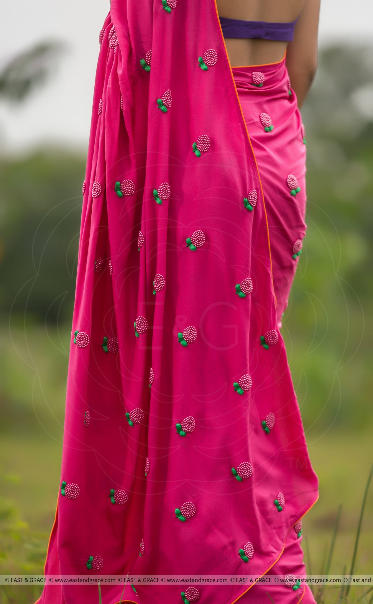 Pinkberry Modal Cotton Hand Embroidered Saree