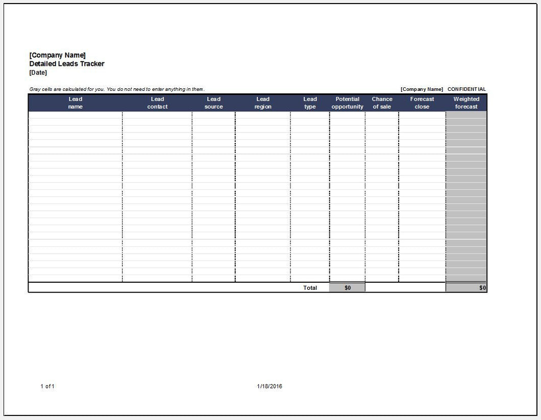 Detailed Sales Leads Tracking Template – Starters