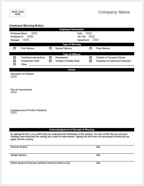 employee warning notice form clickstarters