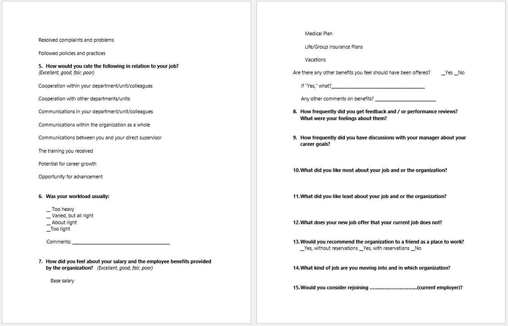 Employment Exit Interview Questionnaire Template